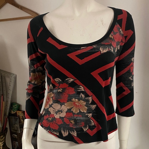 Custo Barcelona Y2K Floral Patterned Black & Red Euro Top - Picture 1 of 7